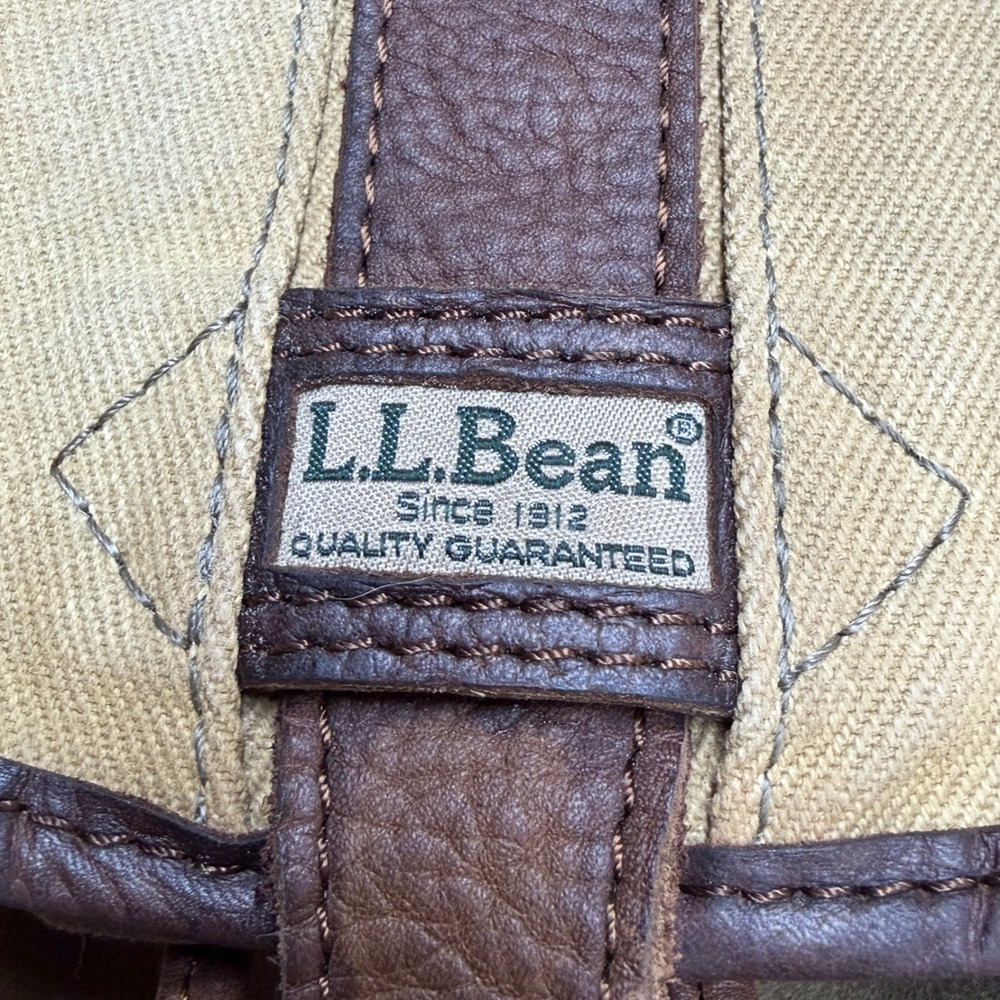 Vintage LL Bean Continental Rucksack Waxed Canvas Leather Backpack Tan Brown 90s - Picture 4 of 16